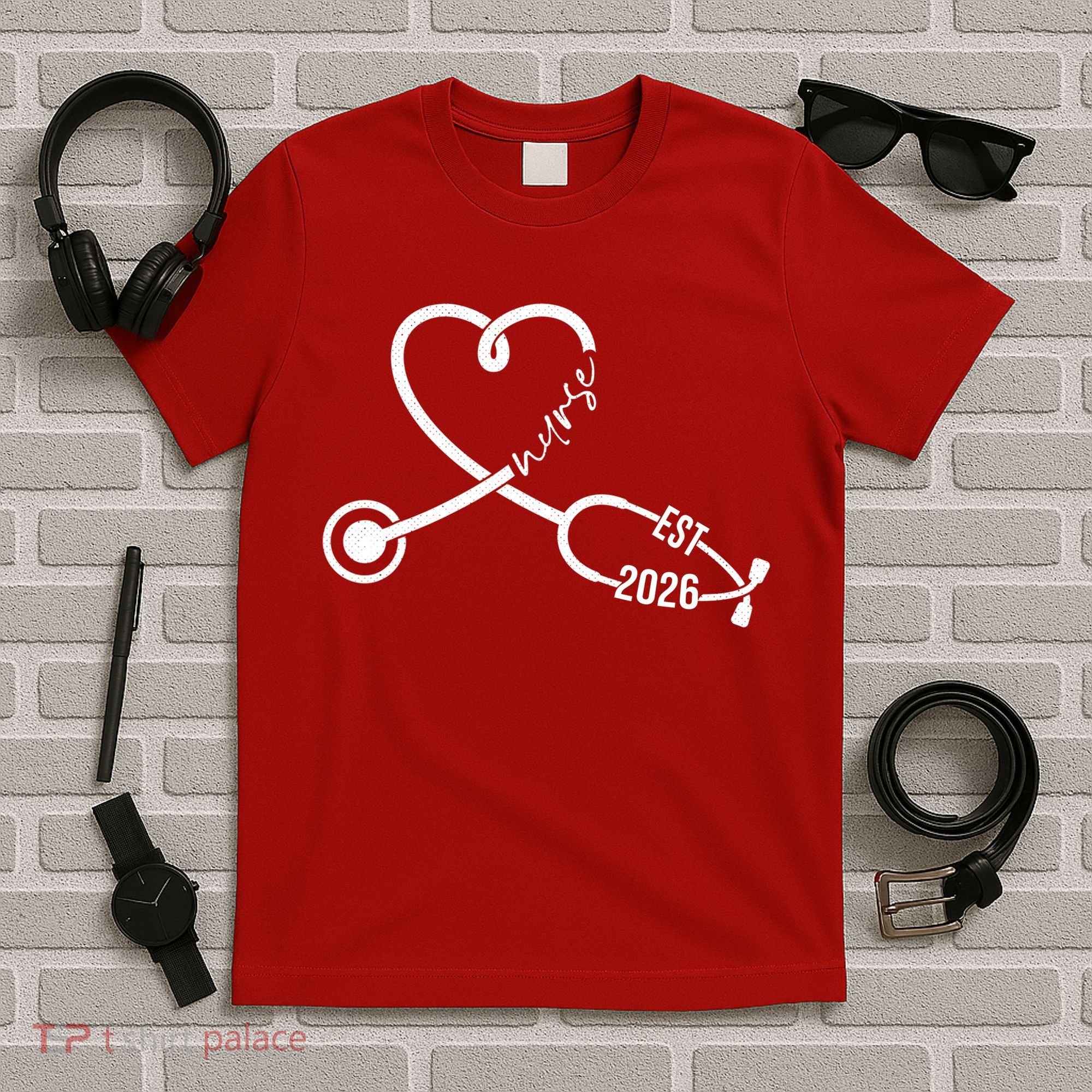 Nurse EST 2026 Cute Heart Stethoscope T-Shirt