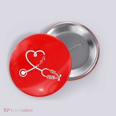 Nurse EST 2026 Cute Heart Stethoscope Button