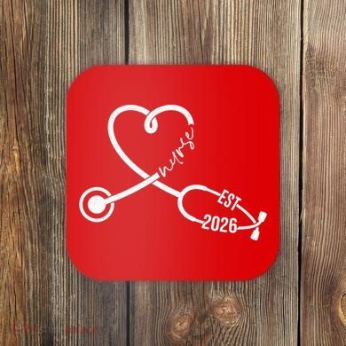 Nurse EST 2026 Cute Heart Stethoscope Coaster
