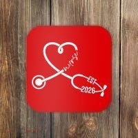 Nurse EST 2026 Cute Heart Stethoscope Coaster thumb 0