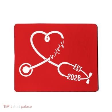 Nurse EST 2026 Cute Heart Stethoscope Mousepad