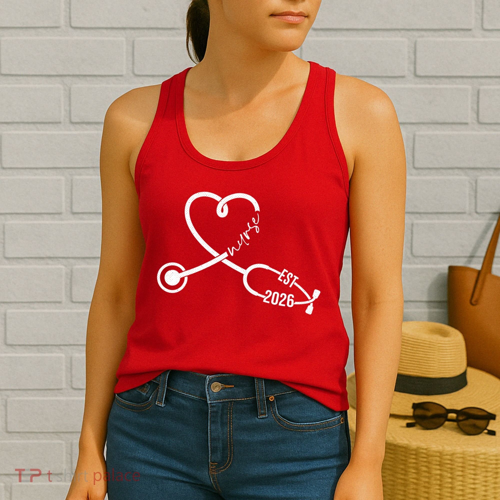 Nurse EST 2026 Cute Heart Stethoscope Women's Tank Top