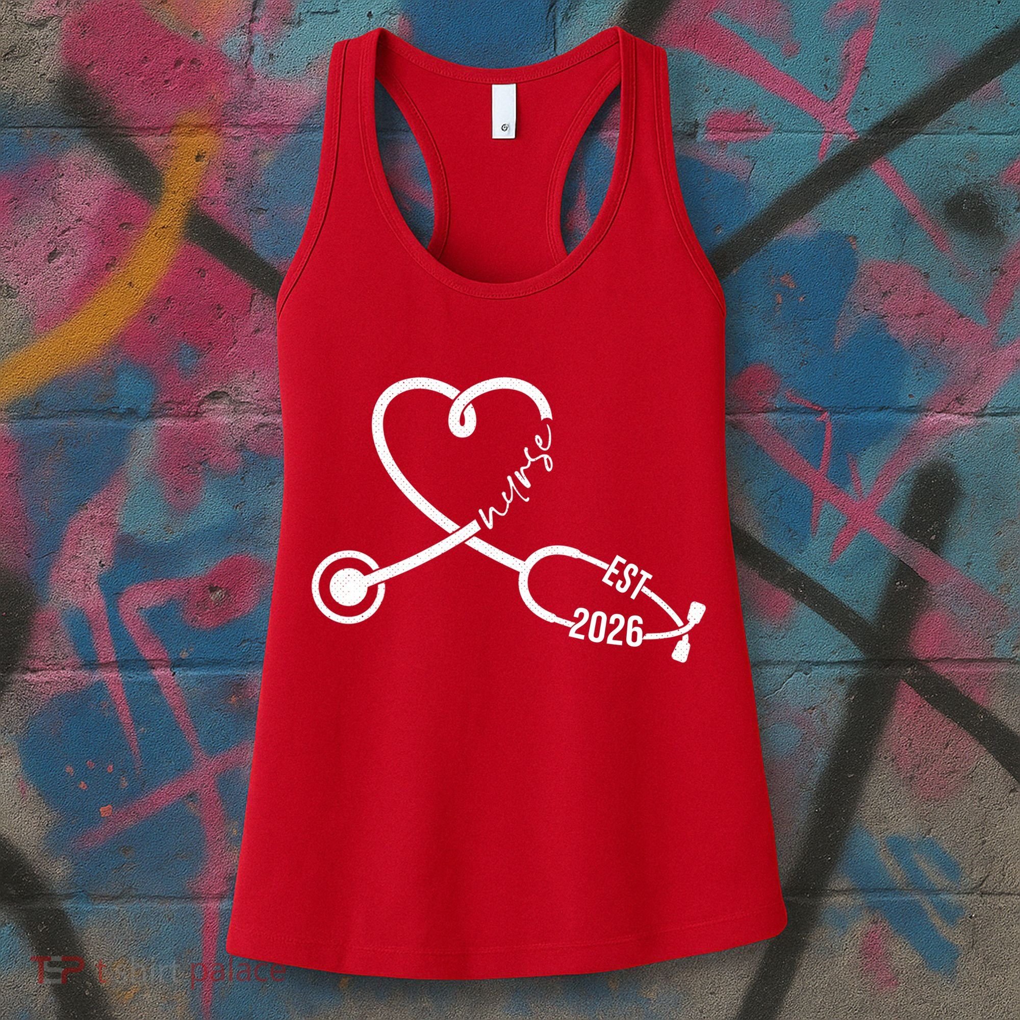 Nurse EST 2026 Cute Heart Stethoscope Women's Tank Top