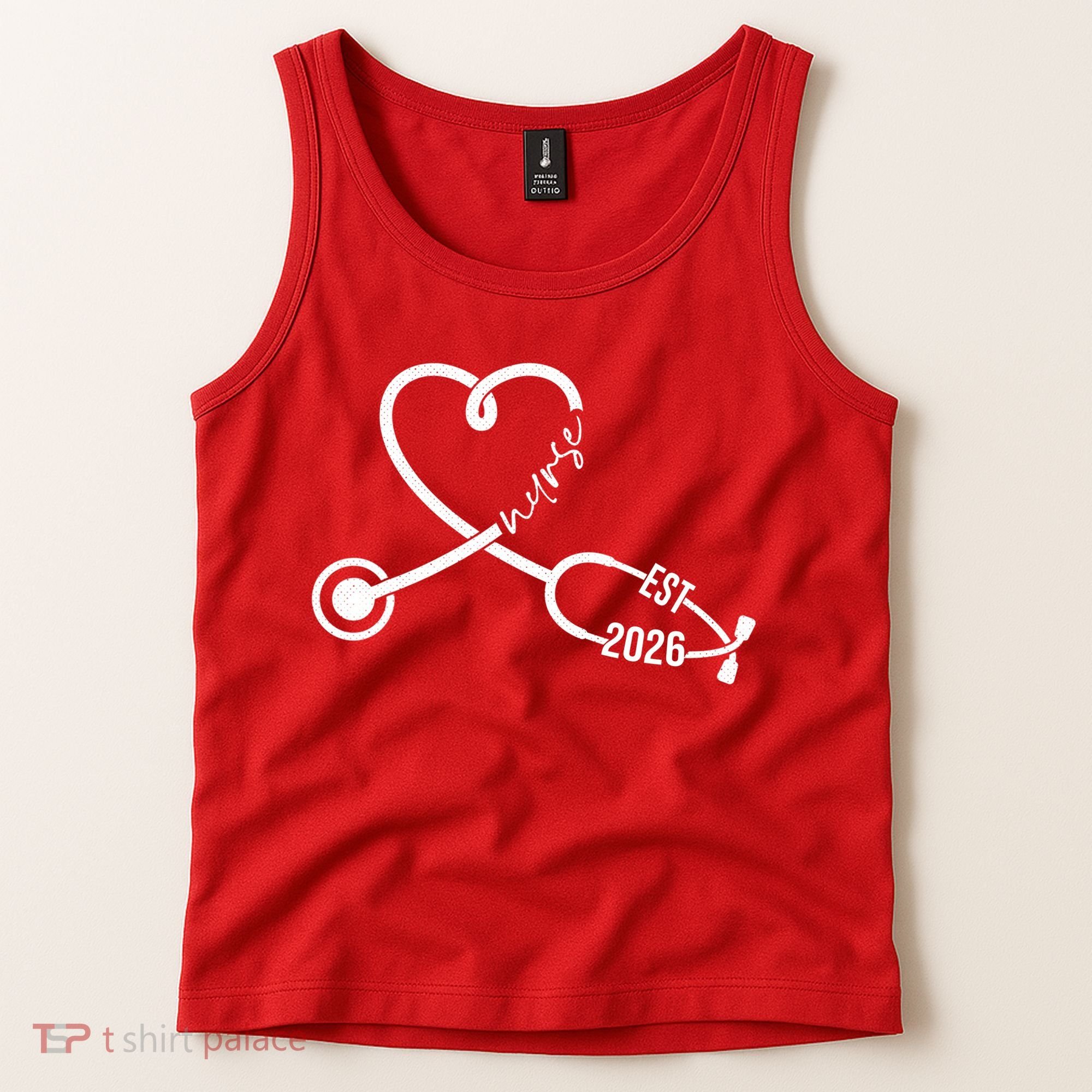 Nurse EST 2026 Cute Heart Stethoscope Tank Top
