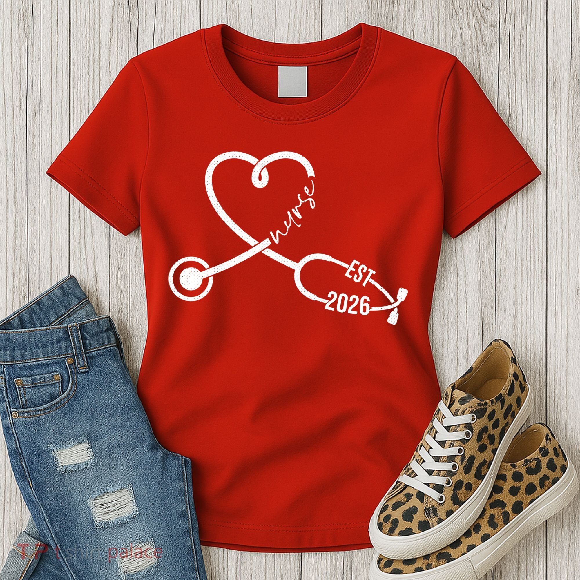 Nurse EST 2026 Cute Heart Stethoscope Women's T-Shirt