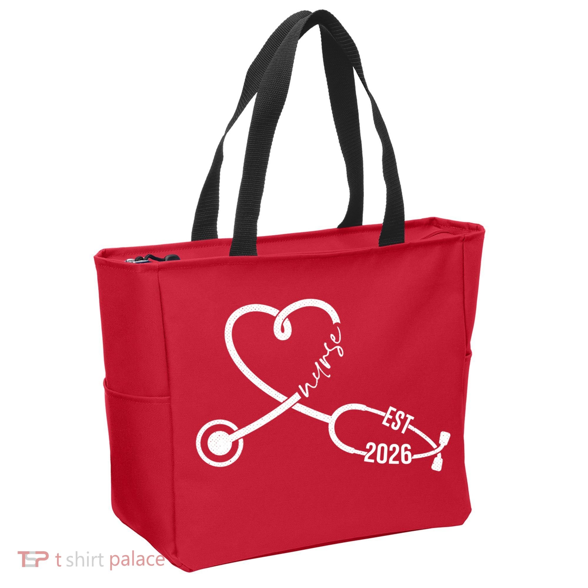 Nurse EST 2026 Cute Heart Stethoscope Tote Bag