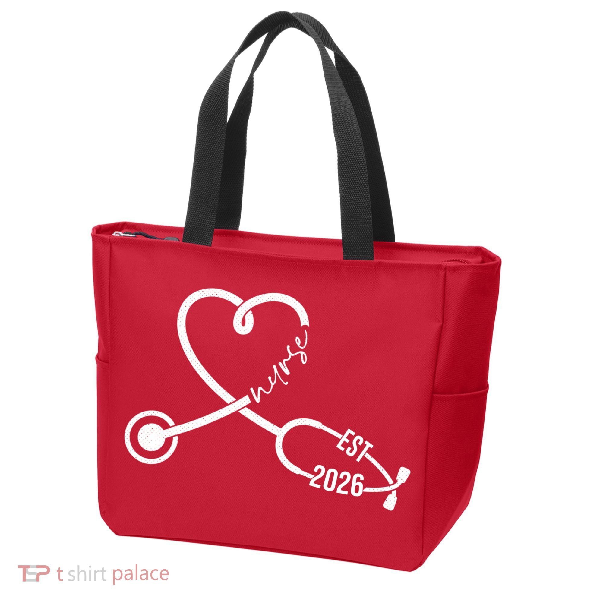 Nurse EST 2026 Cute Heart Stethoscope Tote Bag