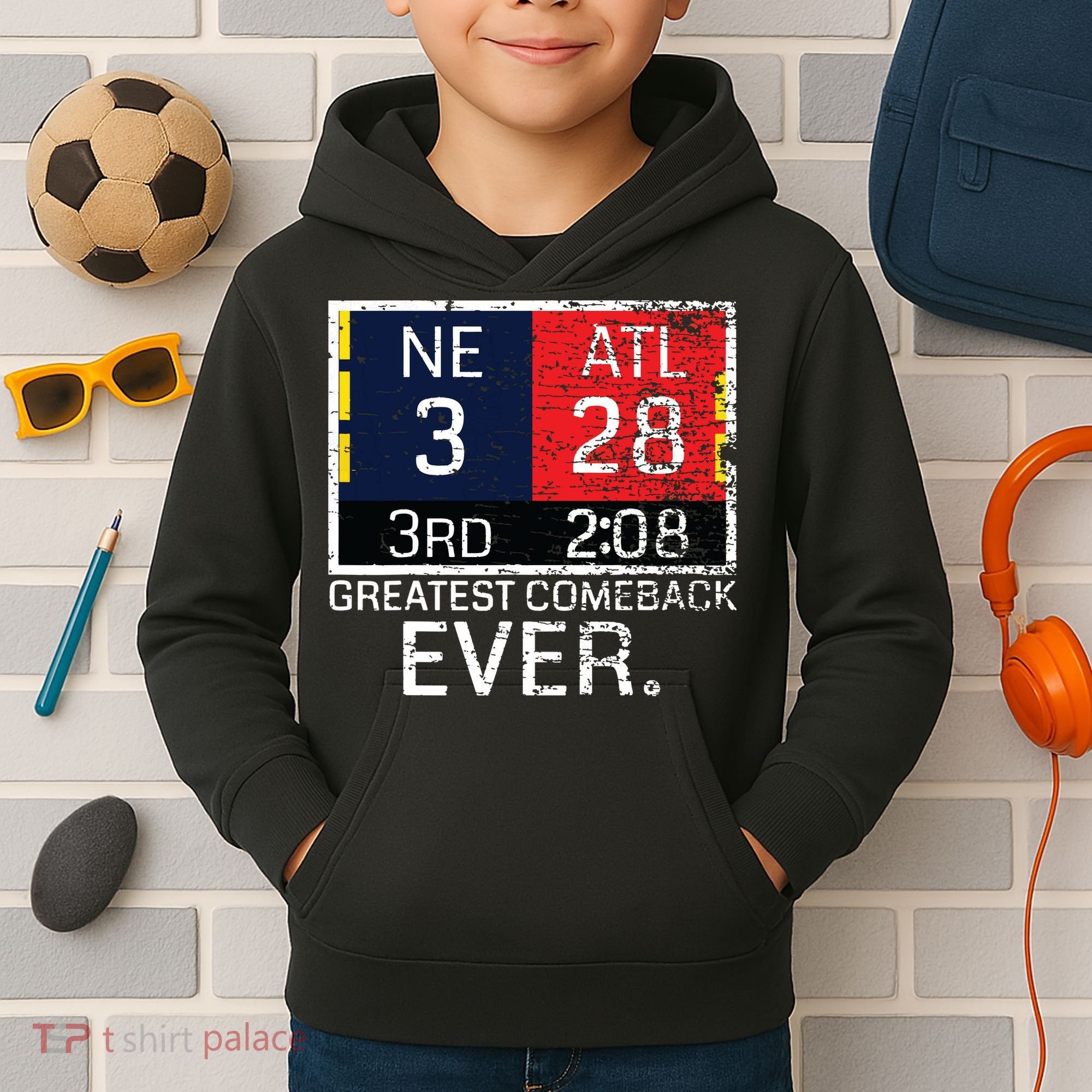 New England 3 Atlanta 28 Greatest Comeback Ever Graphic Kids Hoodie