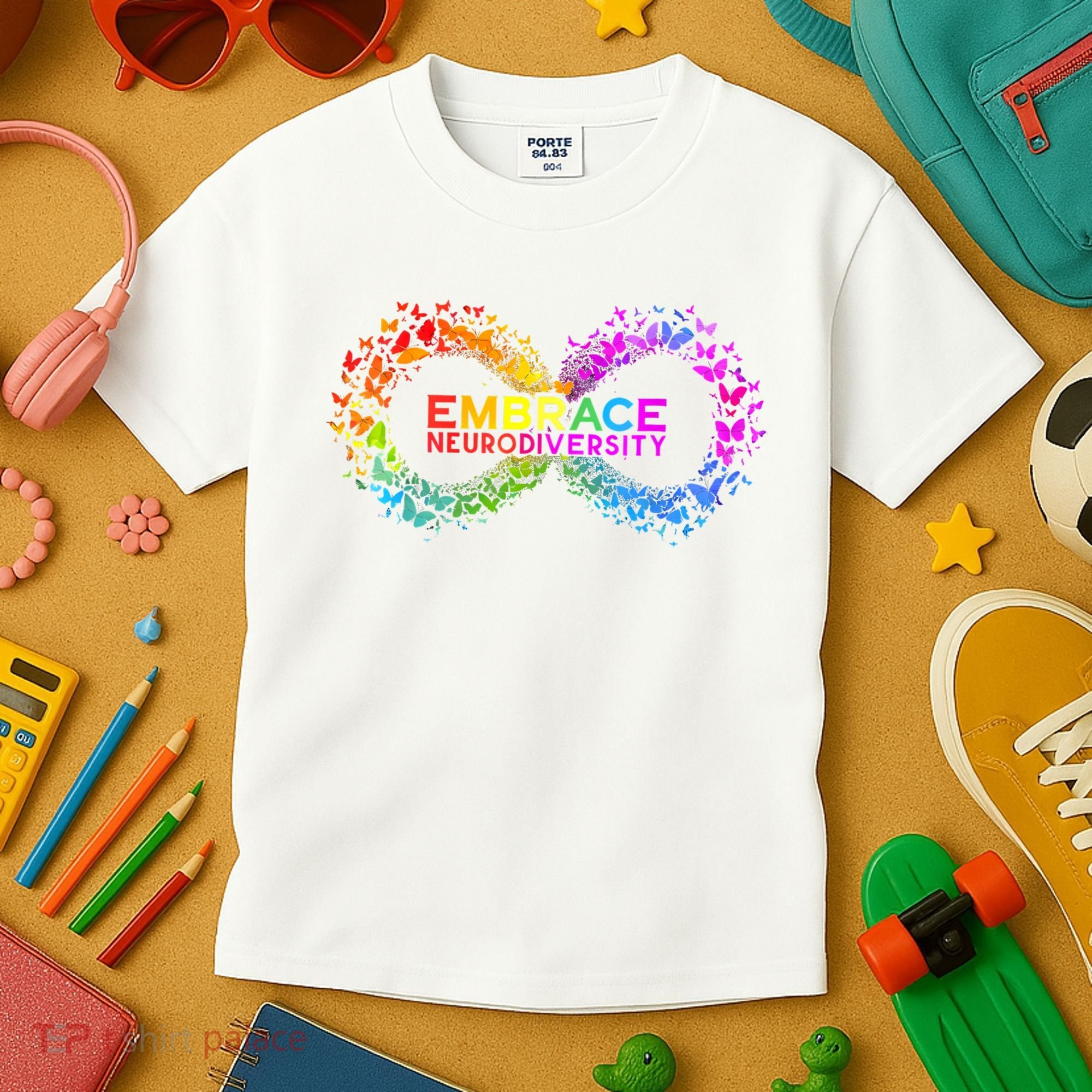 Neurodiversity Embrace ADHD Autism ASD Butterfly Infinity Kids T-Shirt