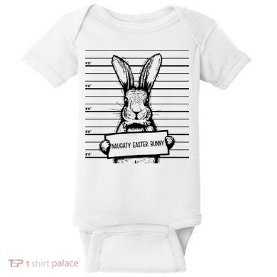 Naughty Easter Bunny Mug Shot Funny Baby Bodysuit