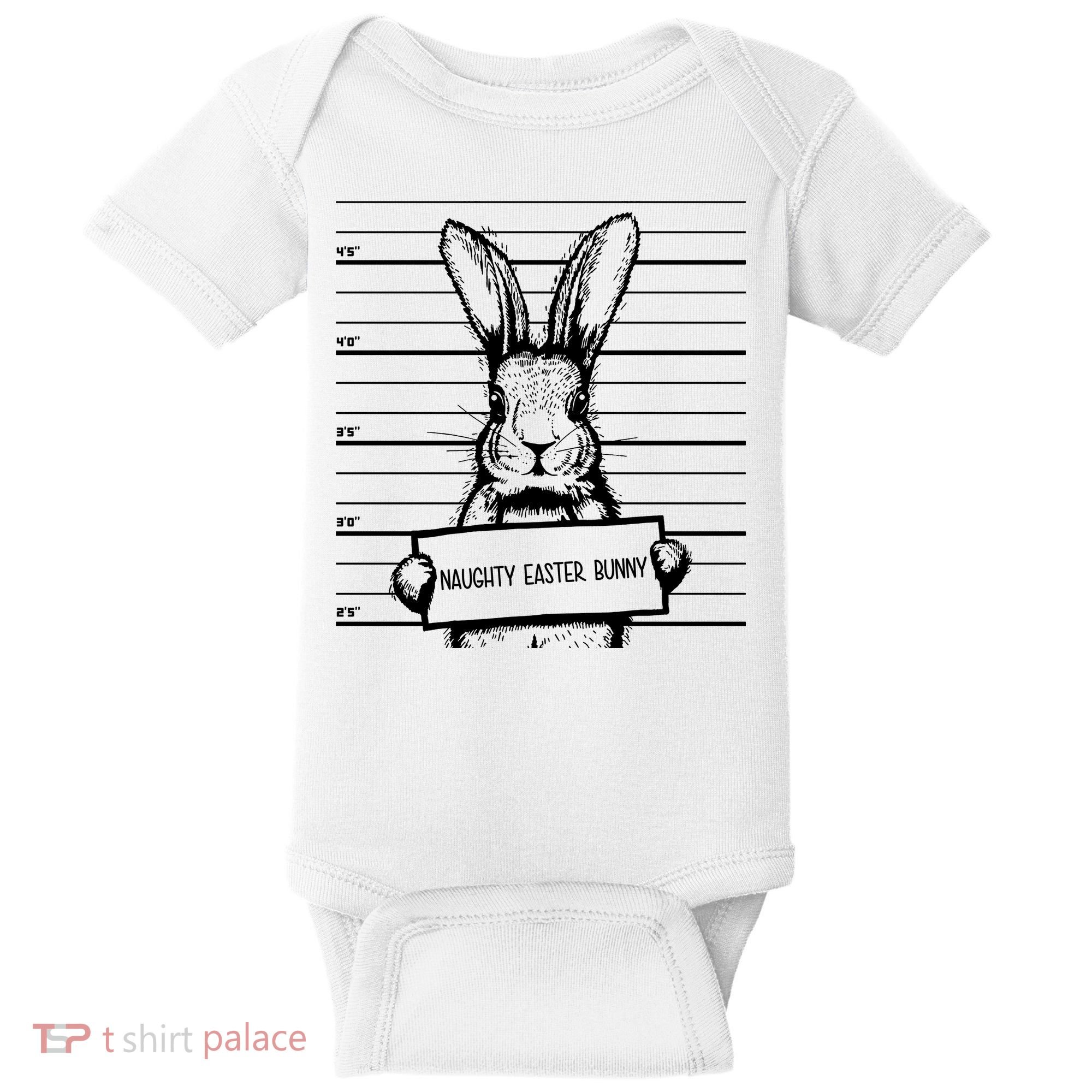 Naughty Easter Bunny Mug Shot Funny Baby Bodysuit