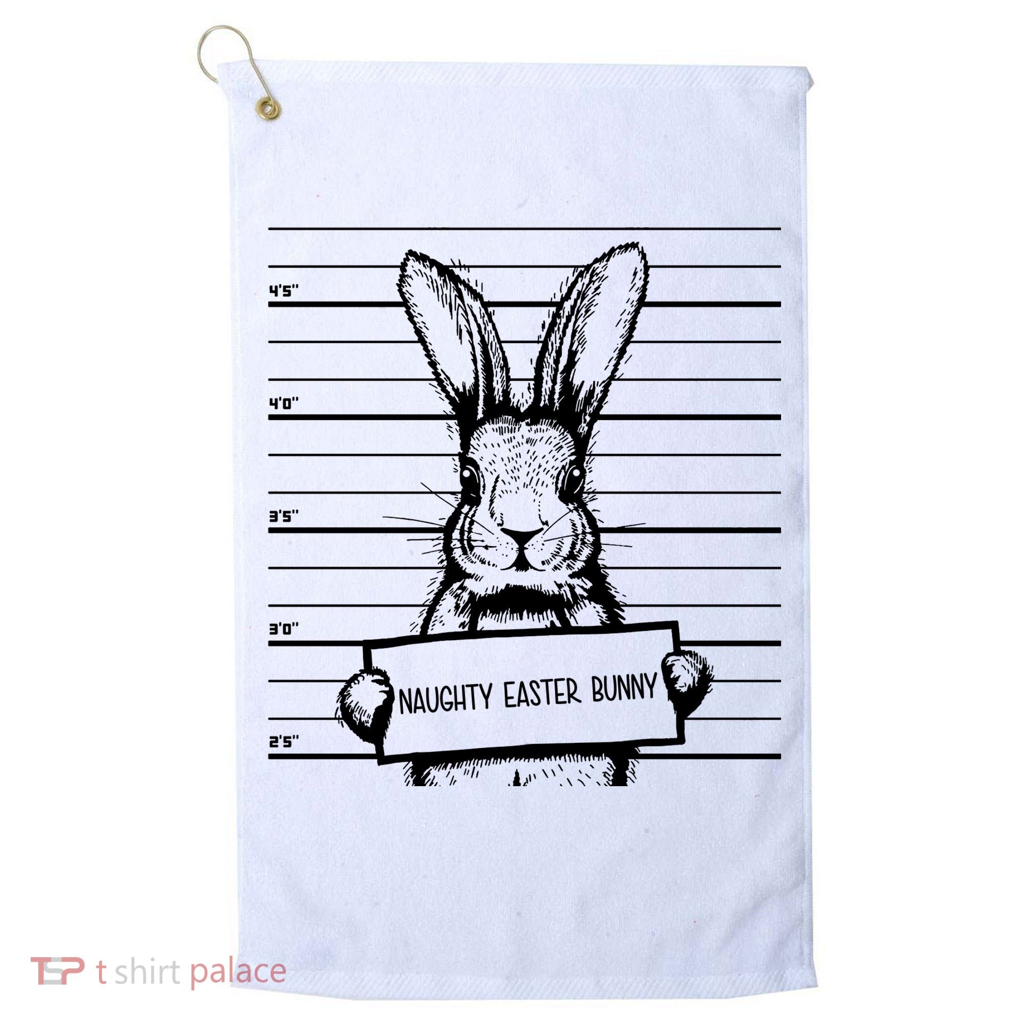Naughty Easter Bunny Mug Shot Funny Golf Towel