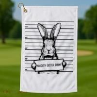Naughty Easter Bunny Mug Shot Funny Golf Towel thumb 1