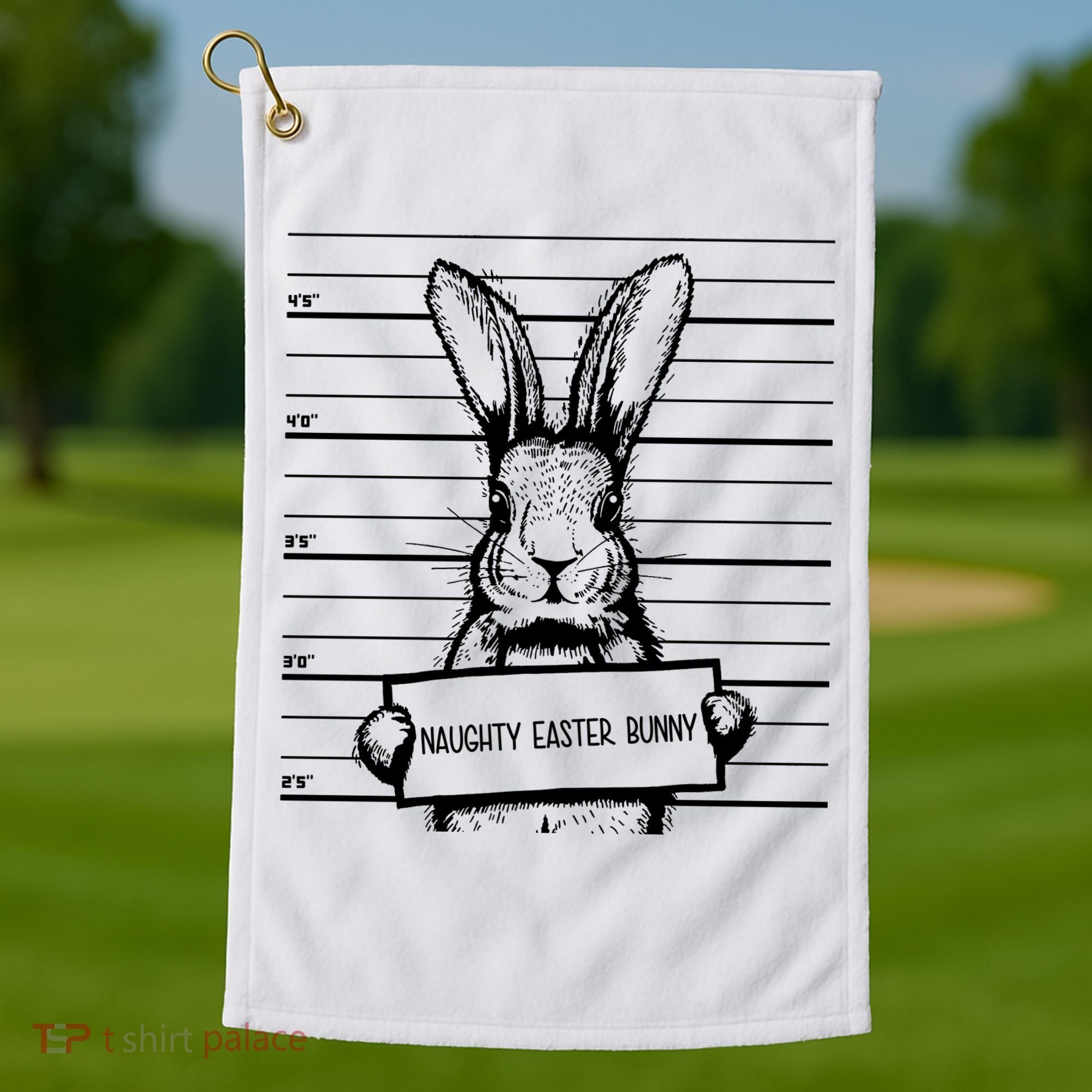 Naughty Easter Bunny Mug Shot Funny Golf Towel