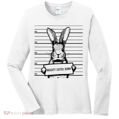 Naughty Easter Bunny Mug Shot Funny Women's Long Sleeve Shirt