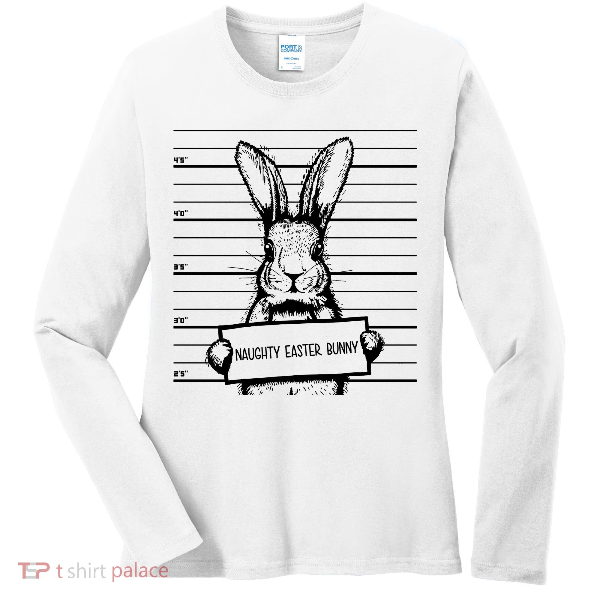 Naughty Easter Bunny Mug Shot Funny Women's Long Sleeve Shirt