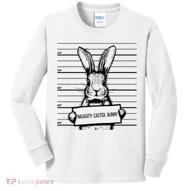 Naughty Easter Bunny Mug Shot Funny Kids Long Sleeve Shirt