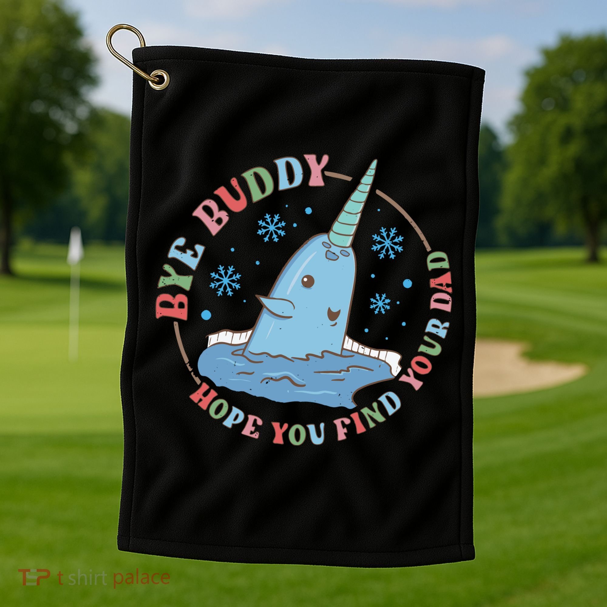 Narwhal Elf Christmas Movie Funny Holiday Golf Towel