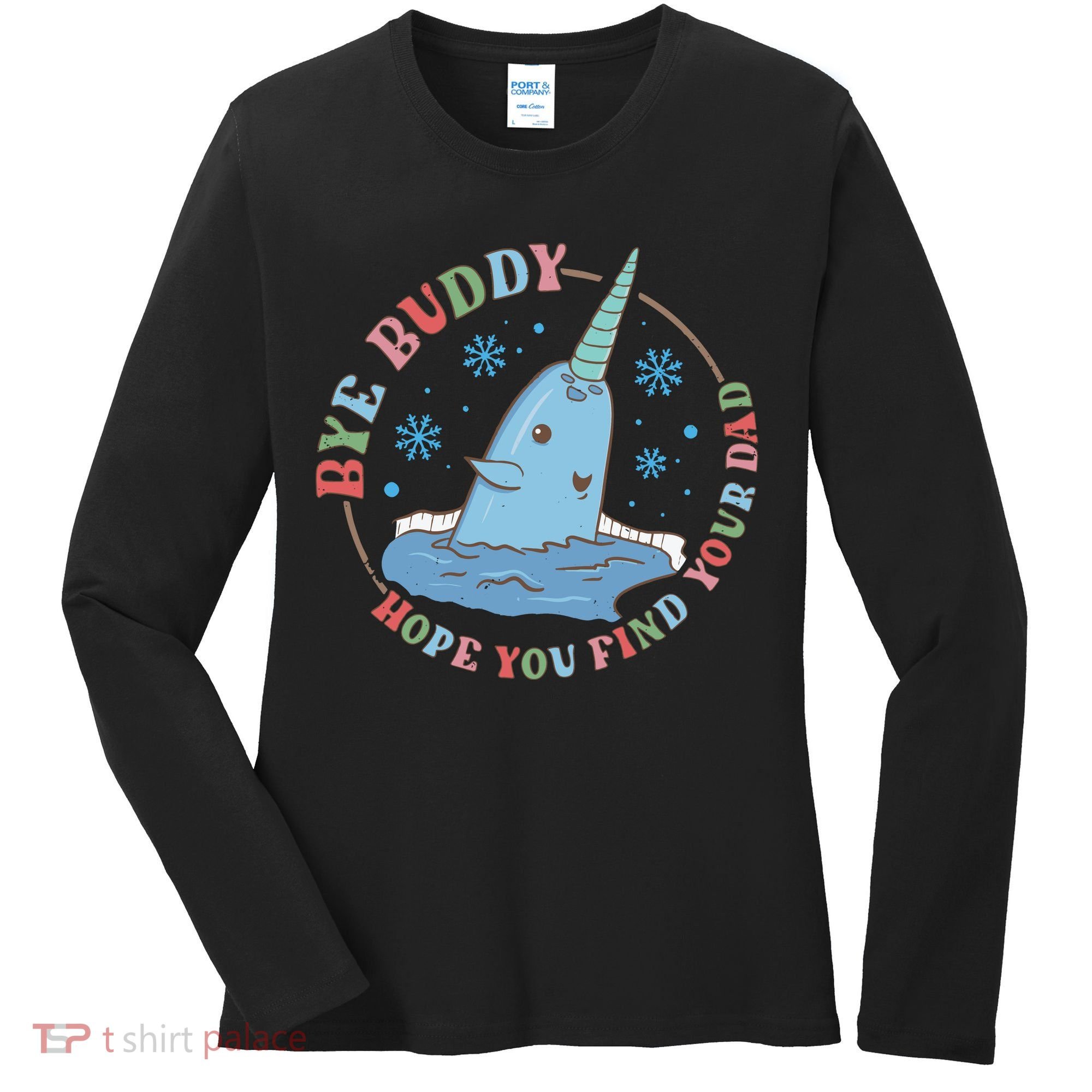 Narwhal Elf Christmas Movie Funny Holiday Women's Long Sleeve Shirt