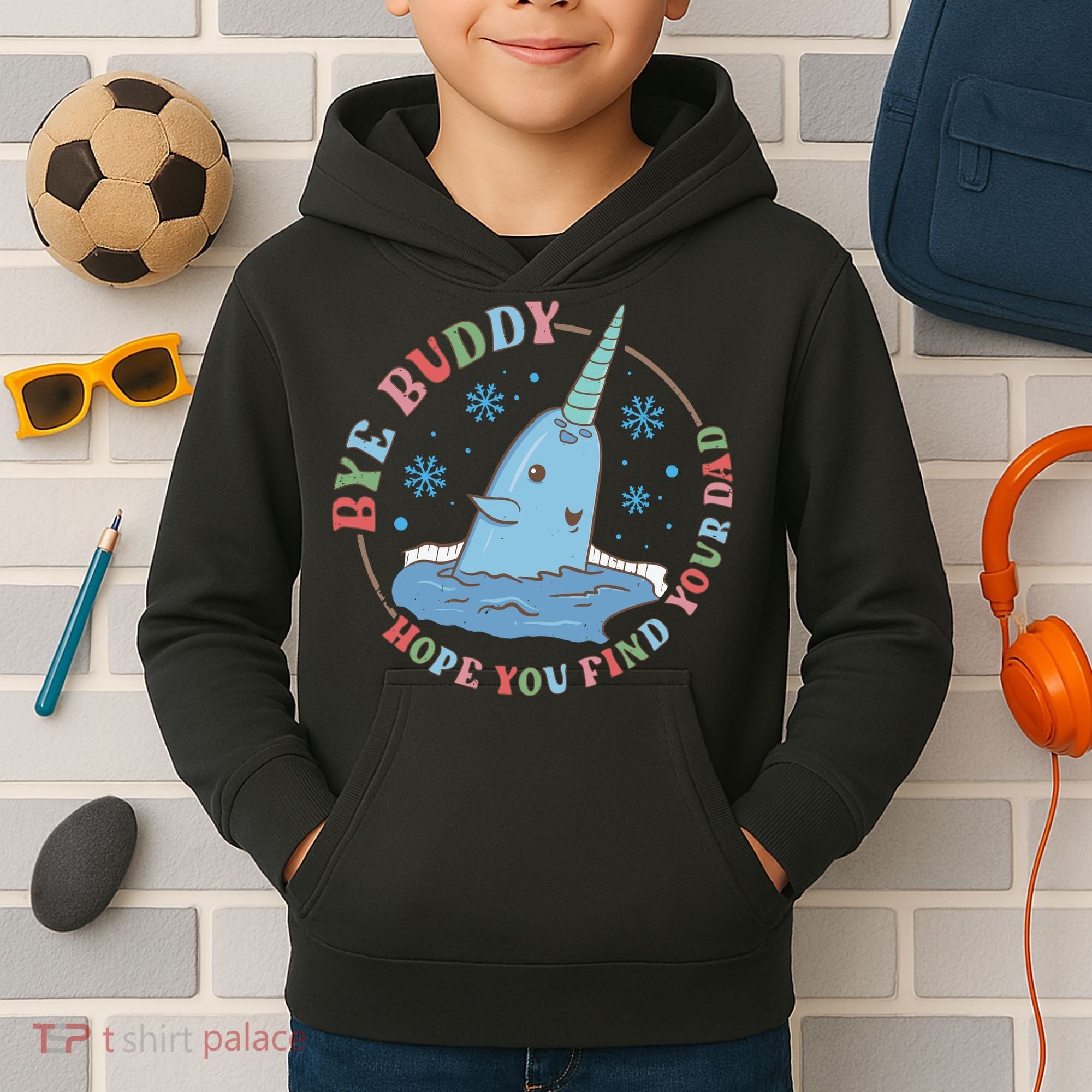 Narwhal Elf Christmas Movie Funny Holiday Kids Hoodie