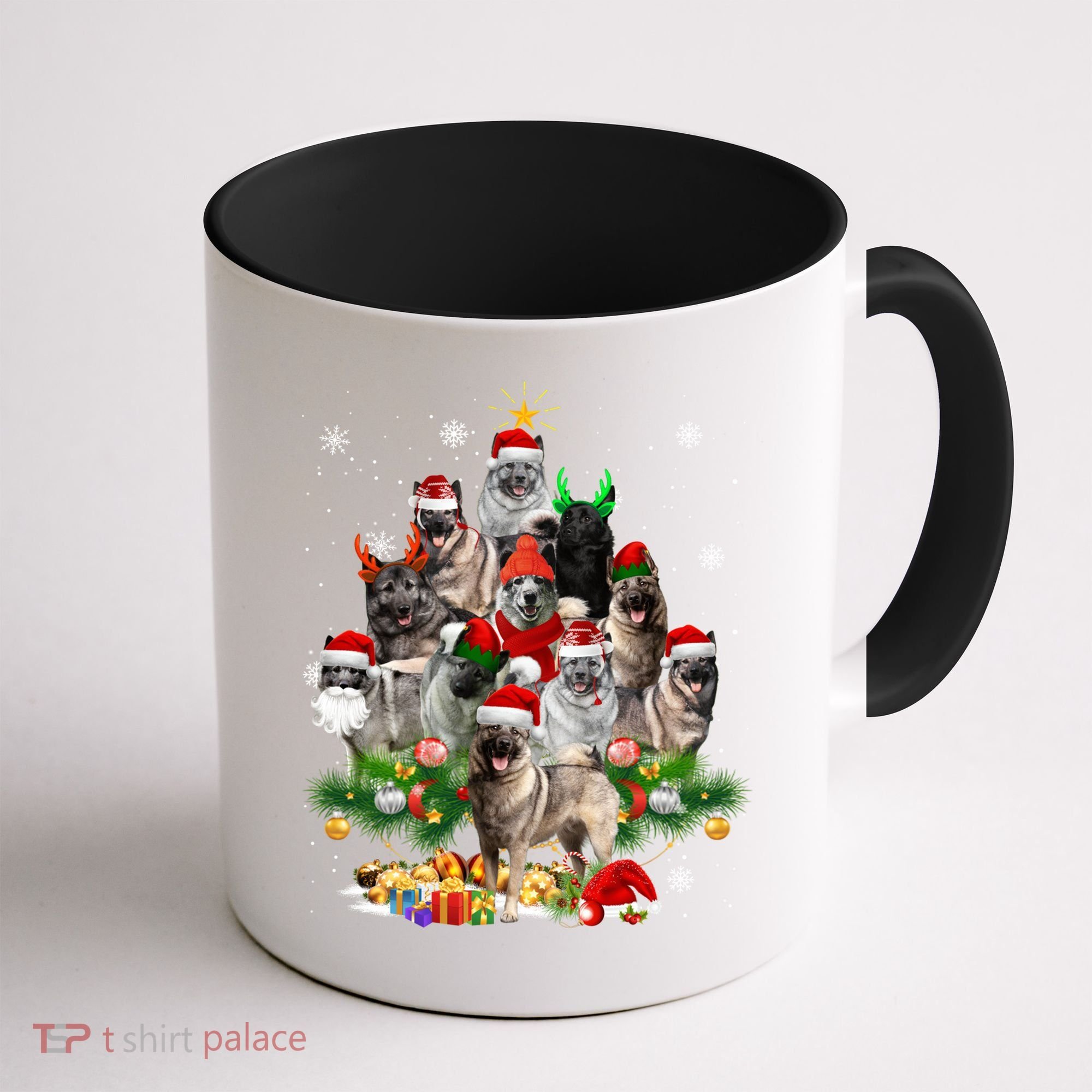 Norwegian Elkhound Christmas Tree Lights Funny Dog Xmas Gift Coffee Mug