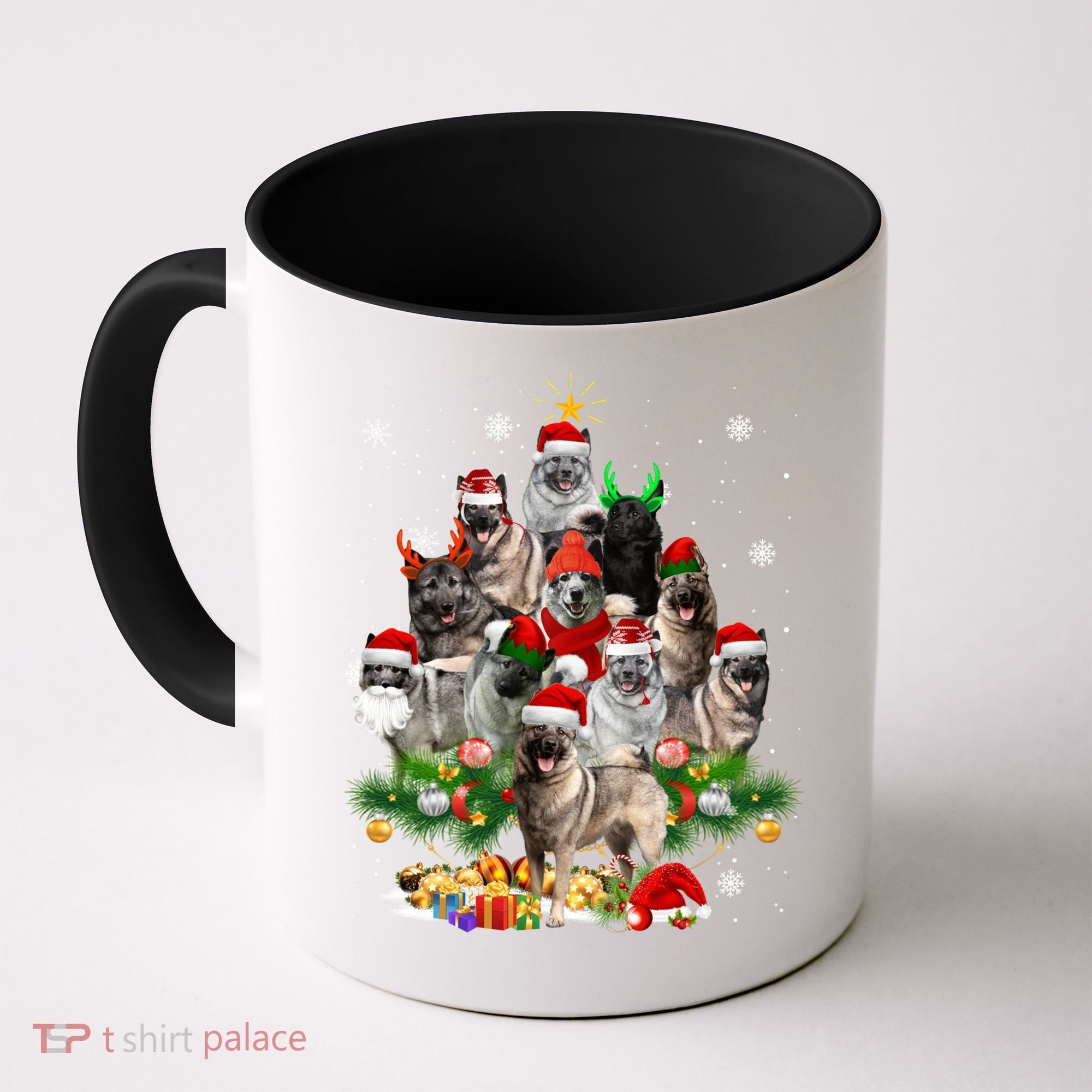 Norwegian Elkhound Christmas Tree Lights Funny Dog Xmas Gift Coffee Mug
