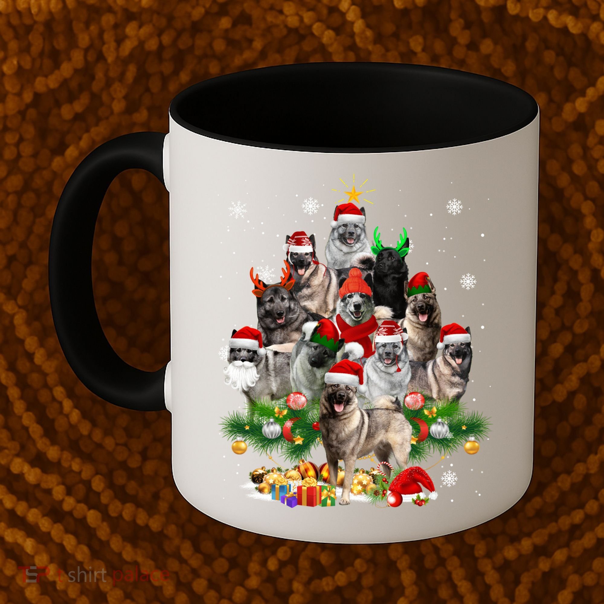 Norwegian Elkhound Christmas Tree Lights Funny Dog Xmas Gift Coffee Mug