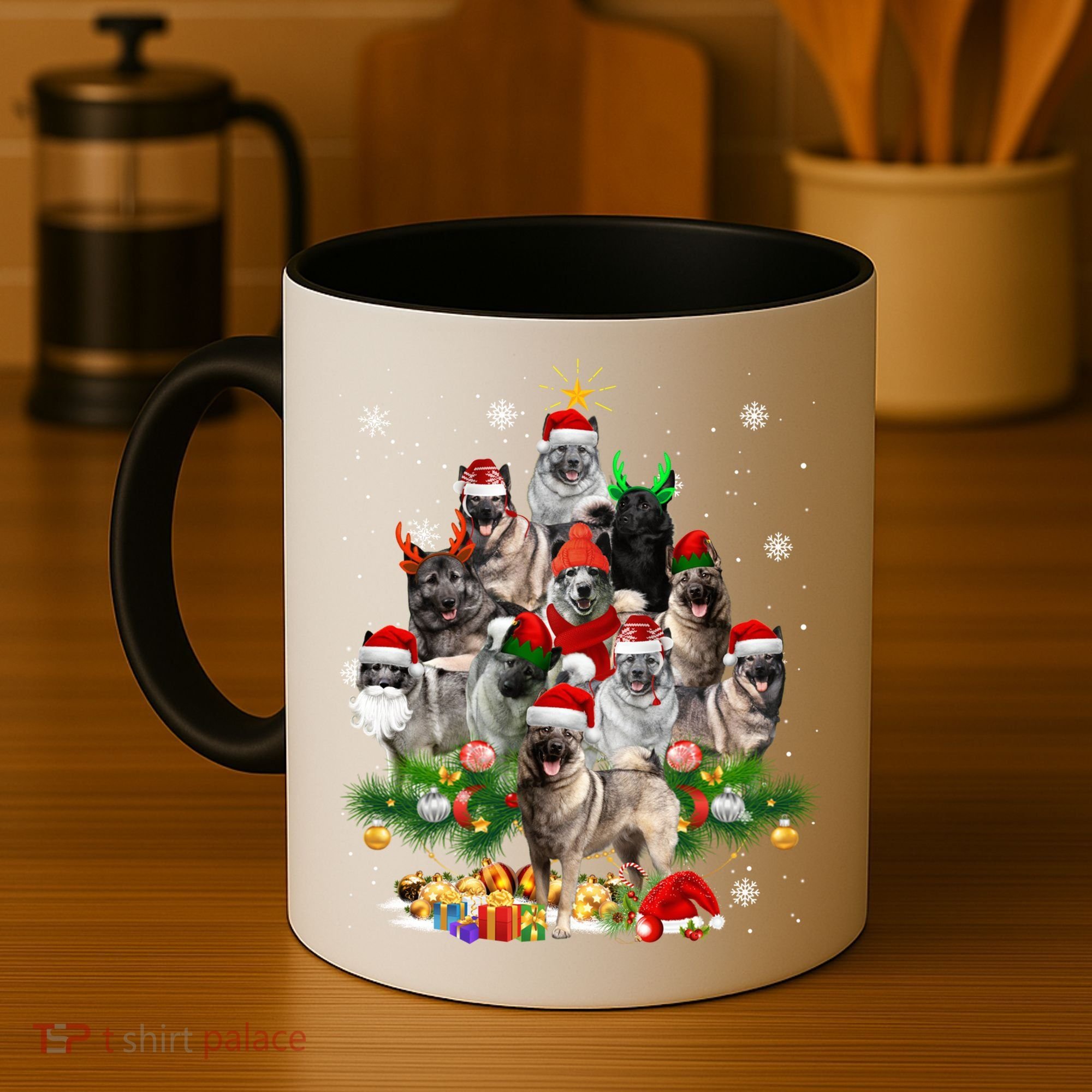 Norwegian Elkhound Christmas Tree Lights Funny Dog Xmas Gift Coffee Mug