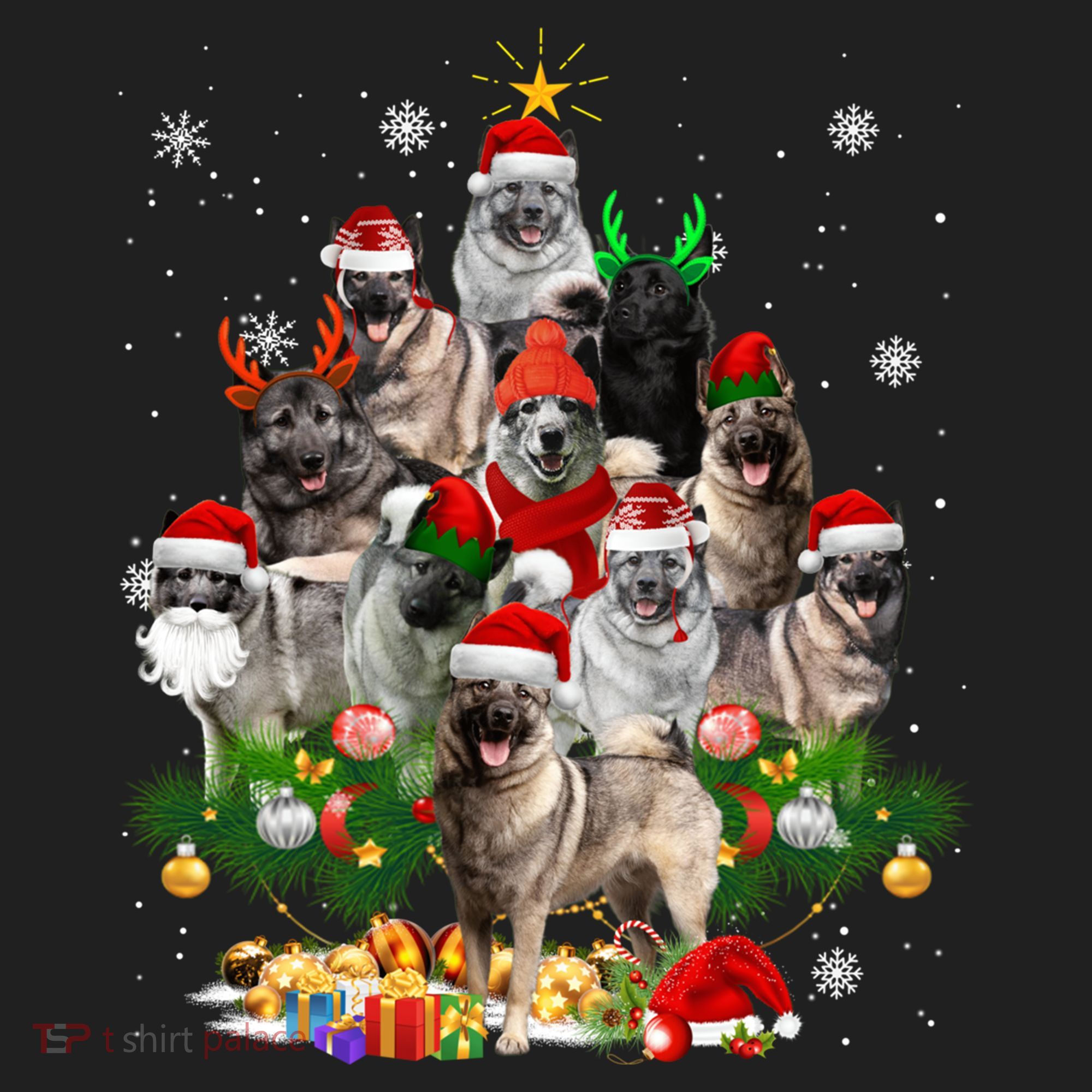 Norwegian Elkhound Christmas Tree Lights Funny Dog Xmas Gift Beanie
