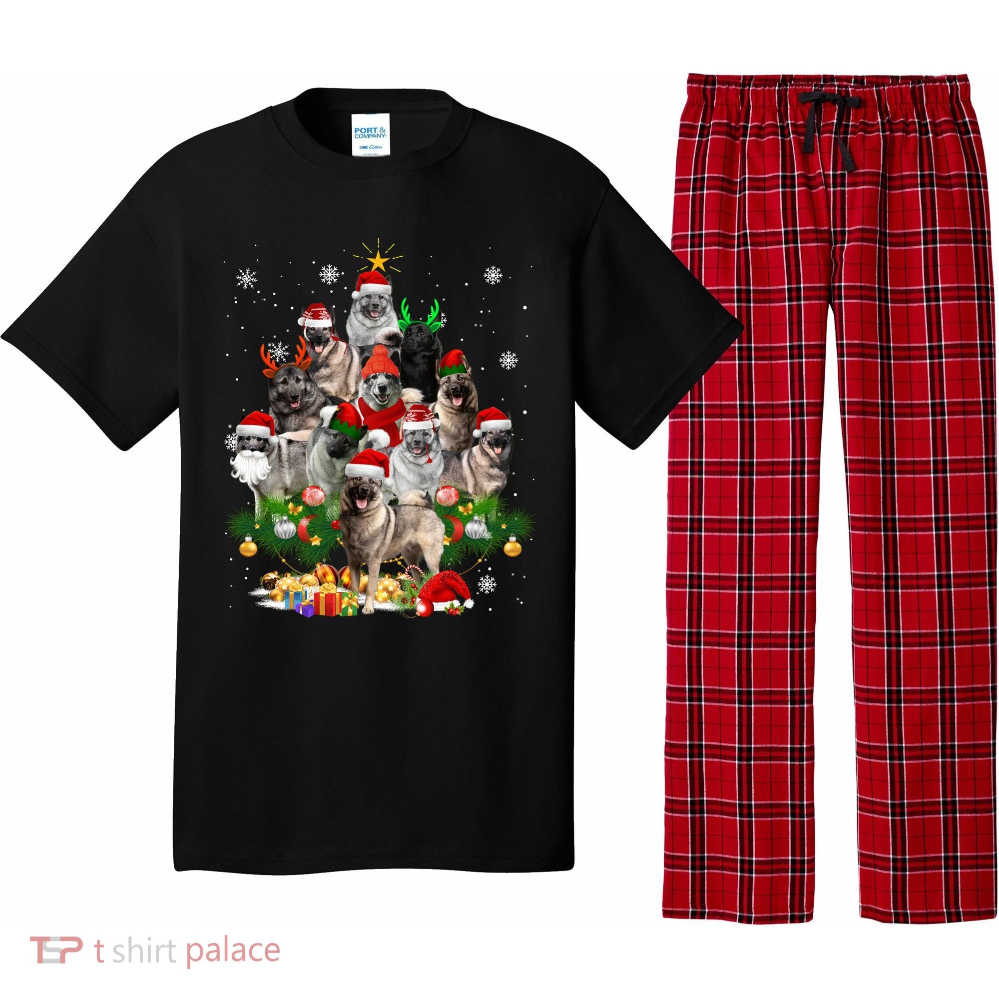 Norwegian Elkhound Christmas Tree Lights Funny Dog Xmas Gift Pajama Set