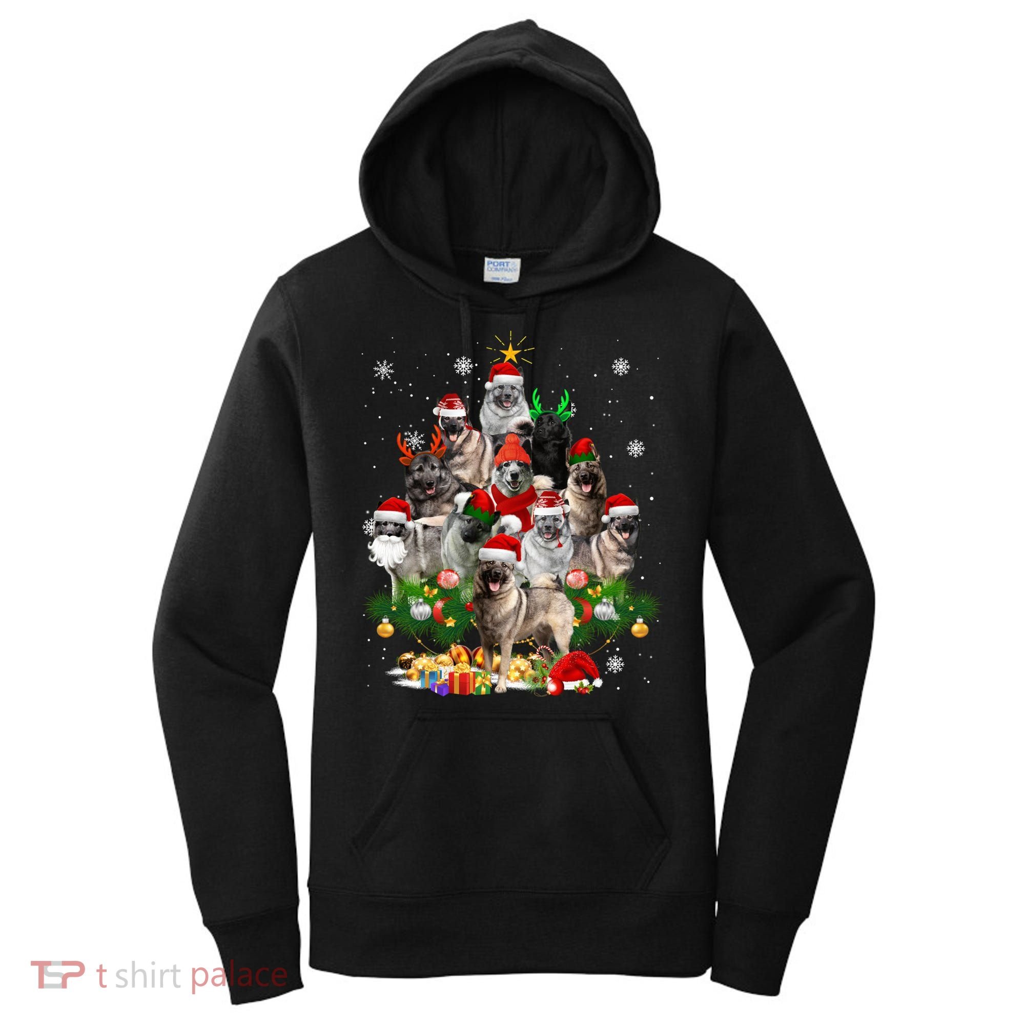 Norwegian Elkhound Christmas Tree Lights Funny Dog Xmas Gift Women's Hoodie