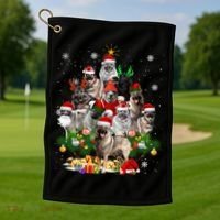 Norwegian Elkhound Christmas Tree Lights Funny Dog Xmas Gift Golf Towel thumb 1