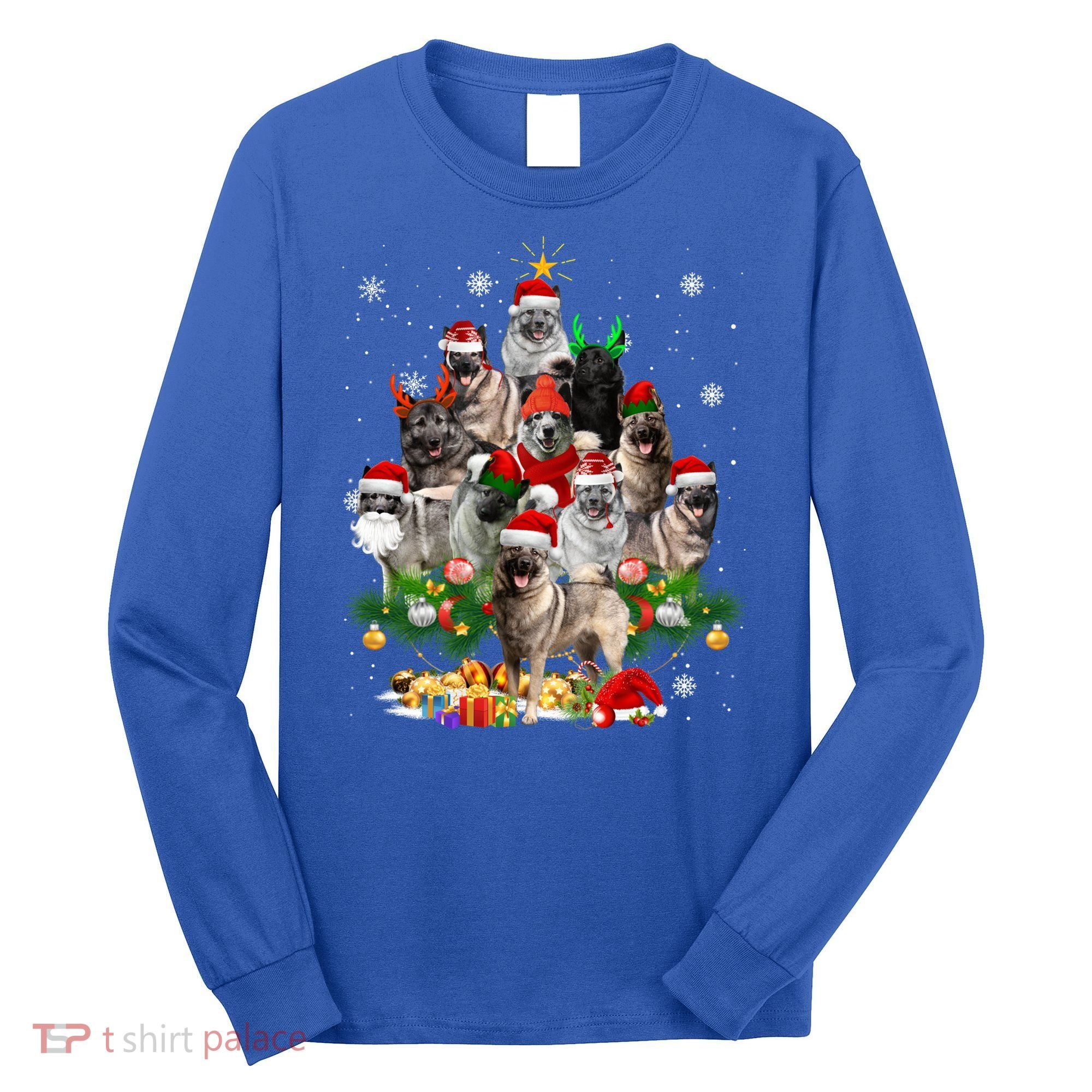 Norwegian Elkhound Christmas Tree Lights Funny Dog Xmas Gift Long Sleeve Shirt