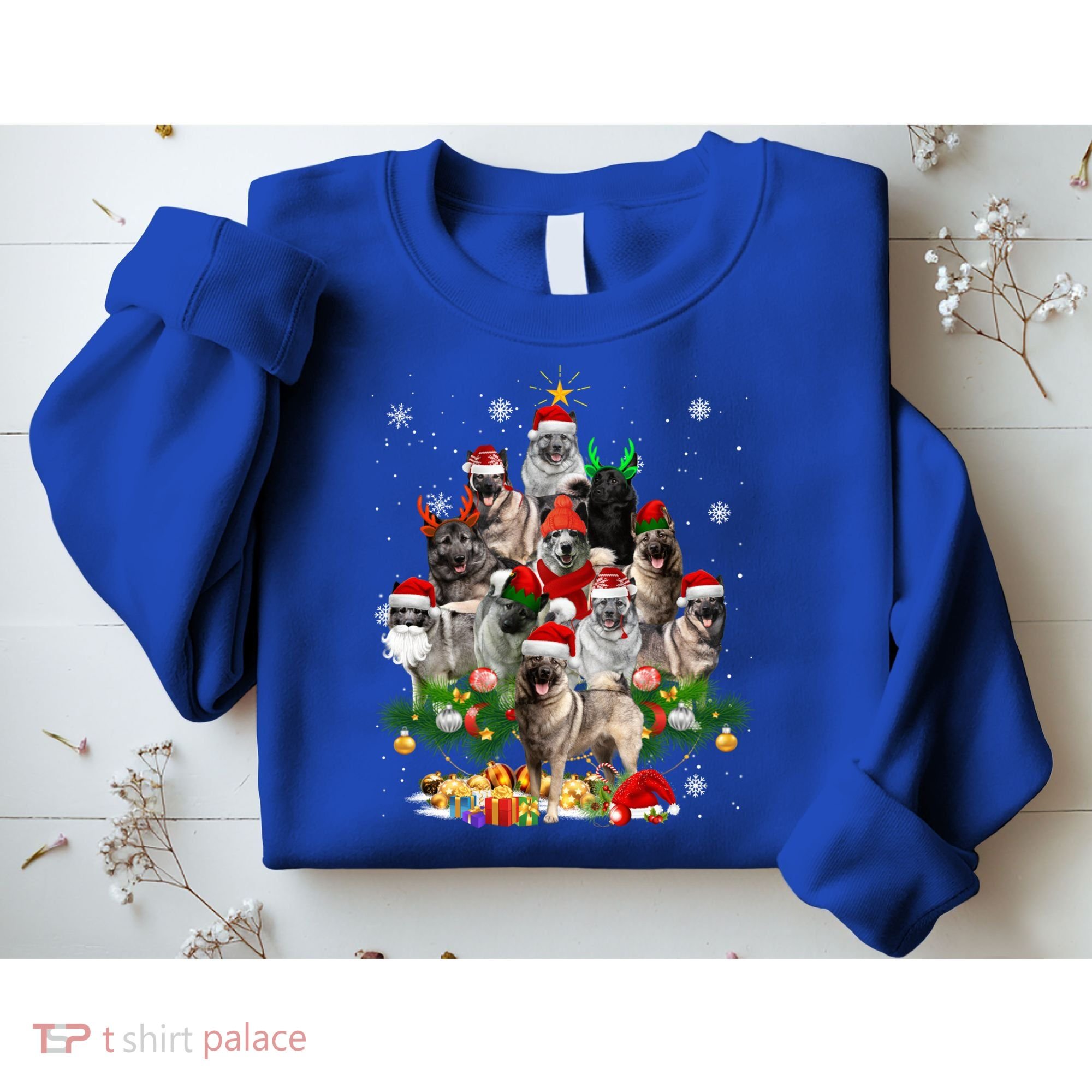Norwegian Elkhound Christmas Tree Lights Funny Dog Xmas Gift Sweatshirt