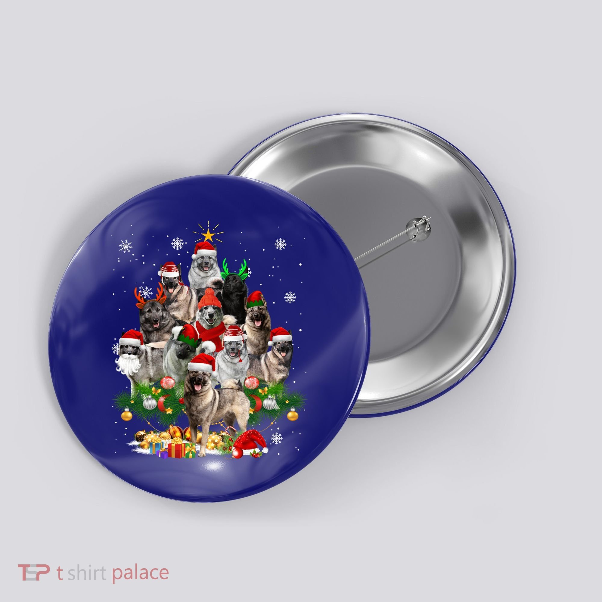 Norwegian Elkhound Christmas Tree Lights Funny Dog Xmas Gift Button