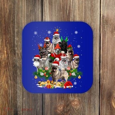 Norwegian Elkhound Christmas Tree Lights Funny Dog Xmas Gift Coaster