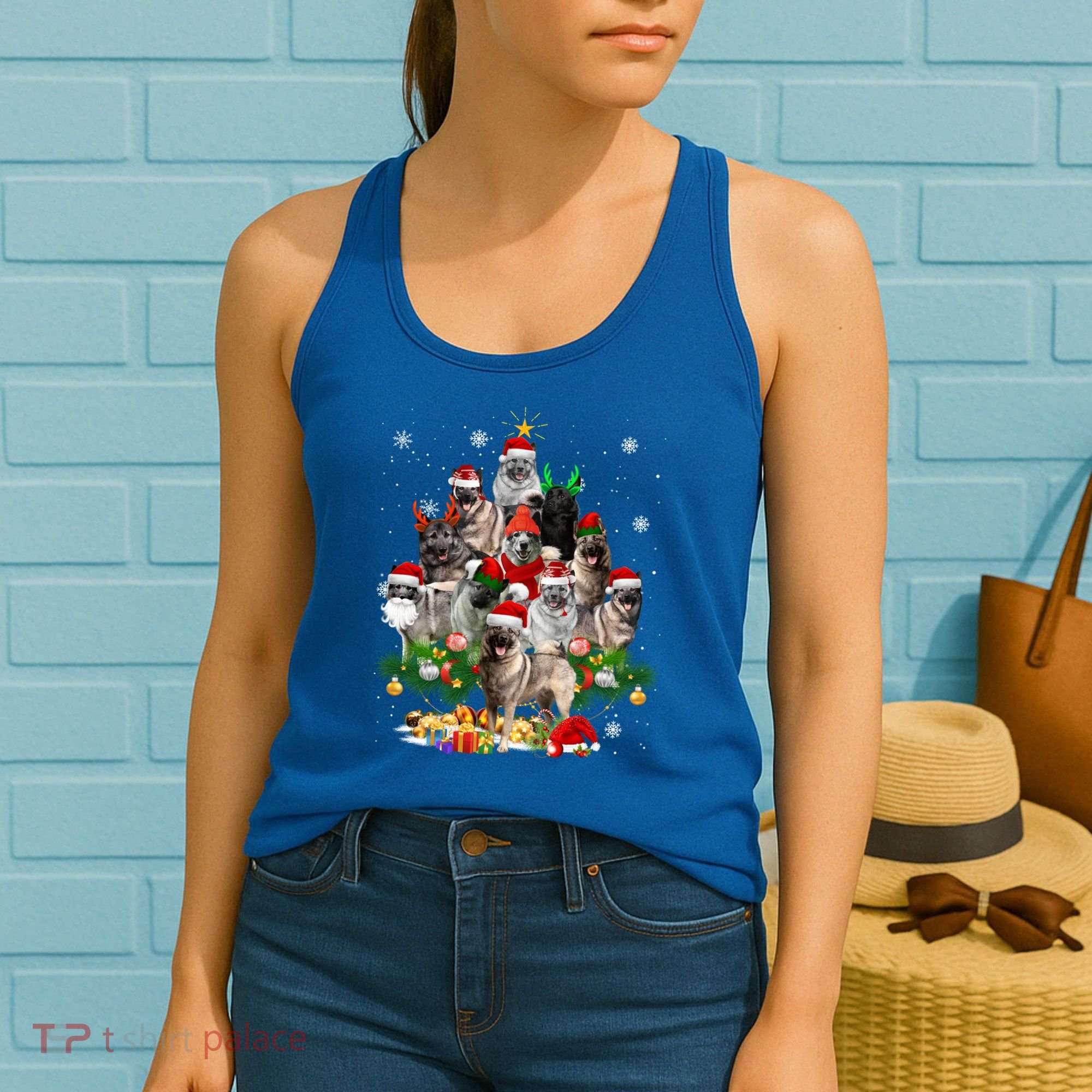 Norwegian Elkhound Christmas Tree Lights Funny Dog Xmas Gift Women's Tank Top