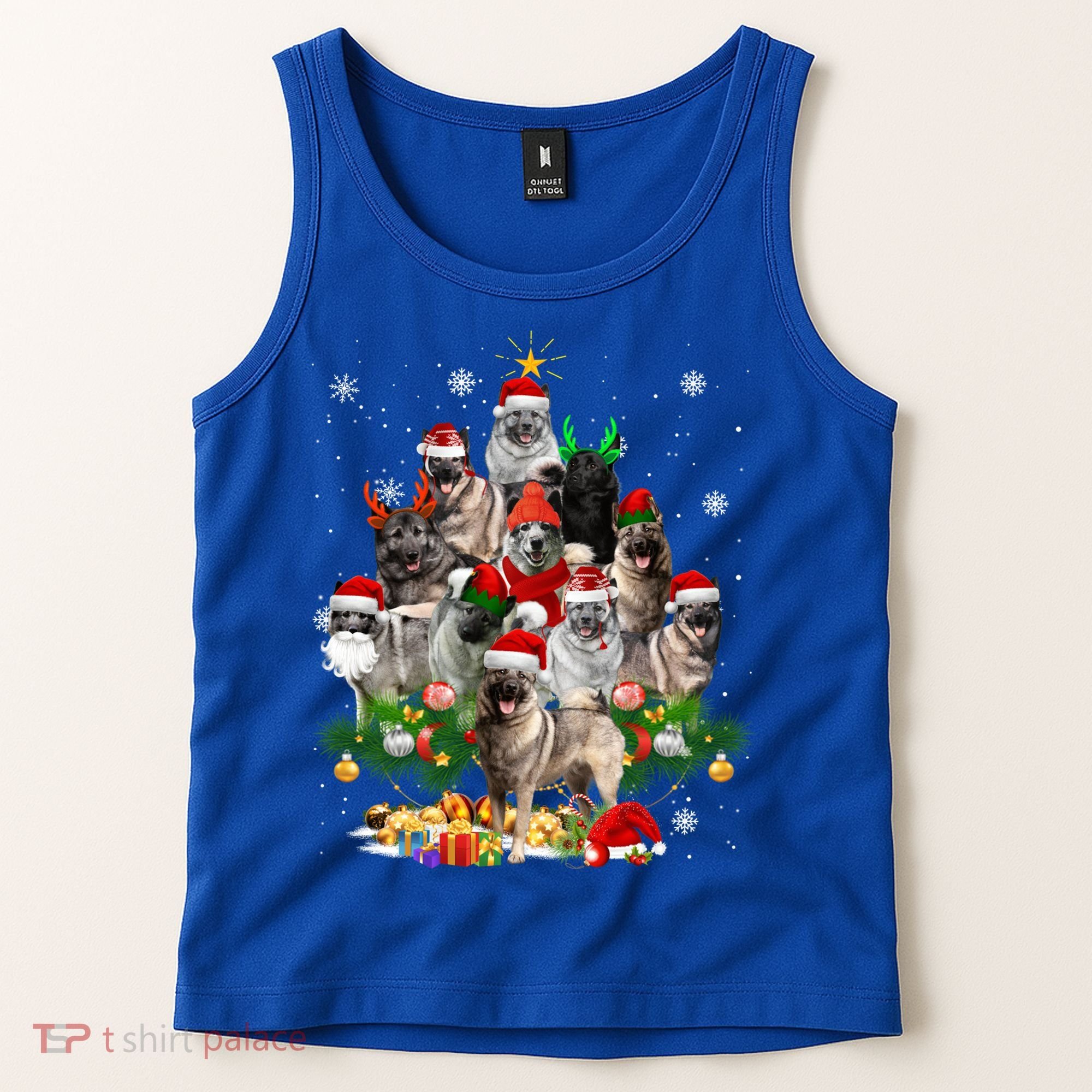 Norwegian Elkhound Christmas Tree Lights Funny Dog Xmas Gift Tank Top
