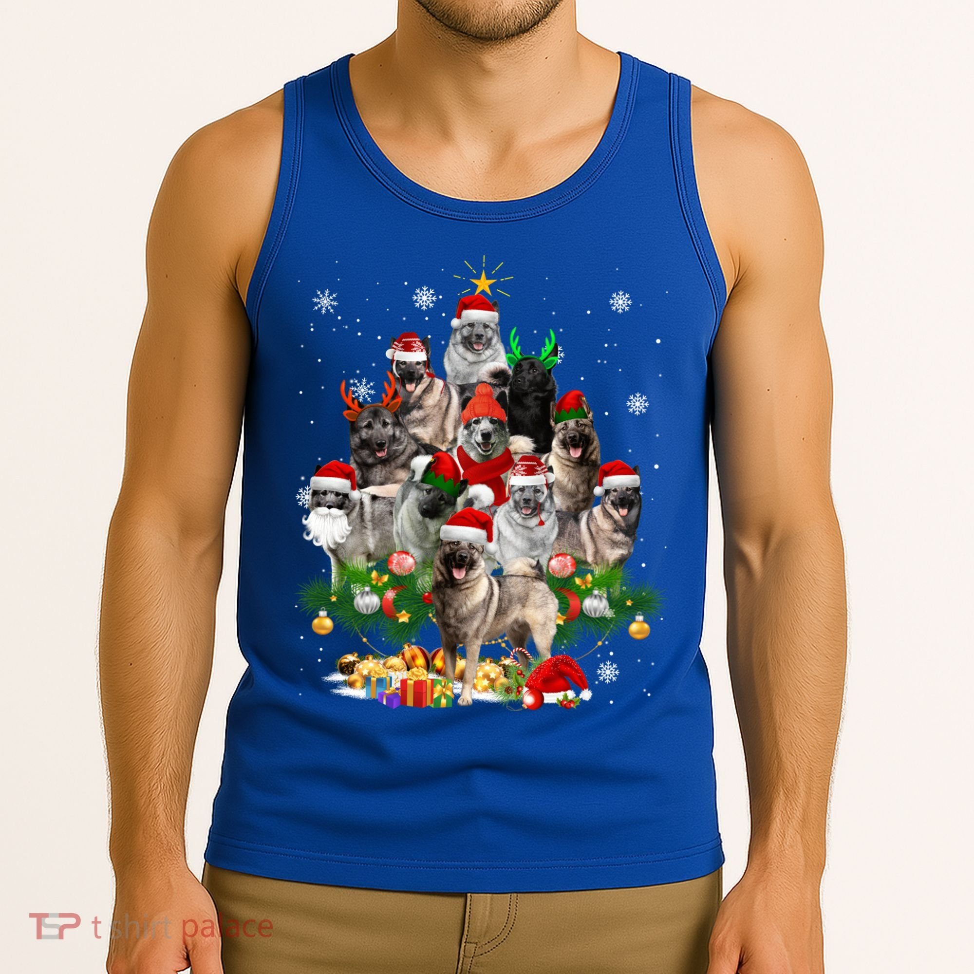 Norwegian Elkhound Christmas Tree Lights Funny Dog Xmas Gift Tank Top