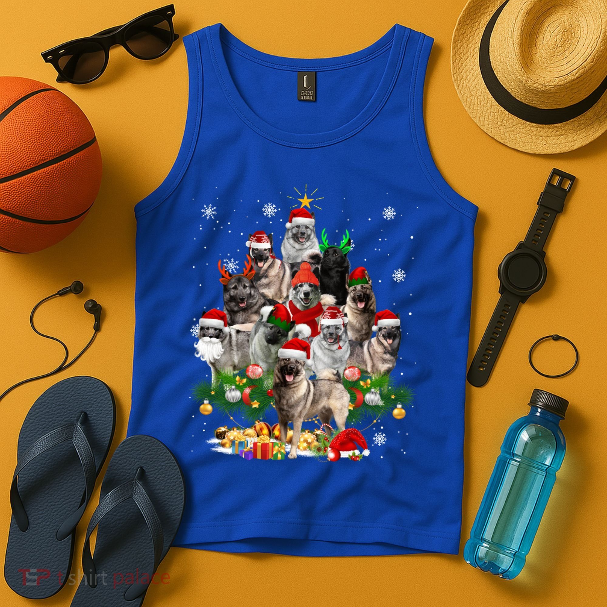Norwegian Elkhound Christmas Tree Lights Funny Dog Xmas Gift Tank Top