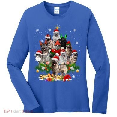 Norwegian Elkhound Christmas Tree Lights Funny Dog Xmas Gift Women's Long Sleeve Shirt