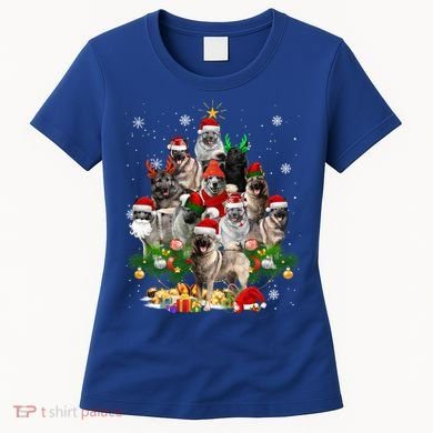 Norwegian Elkhound Christmas Tree Lights Funny Dog Xmas Gift Women's T-Shirt