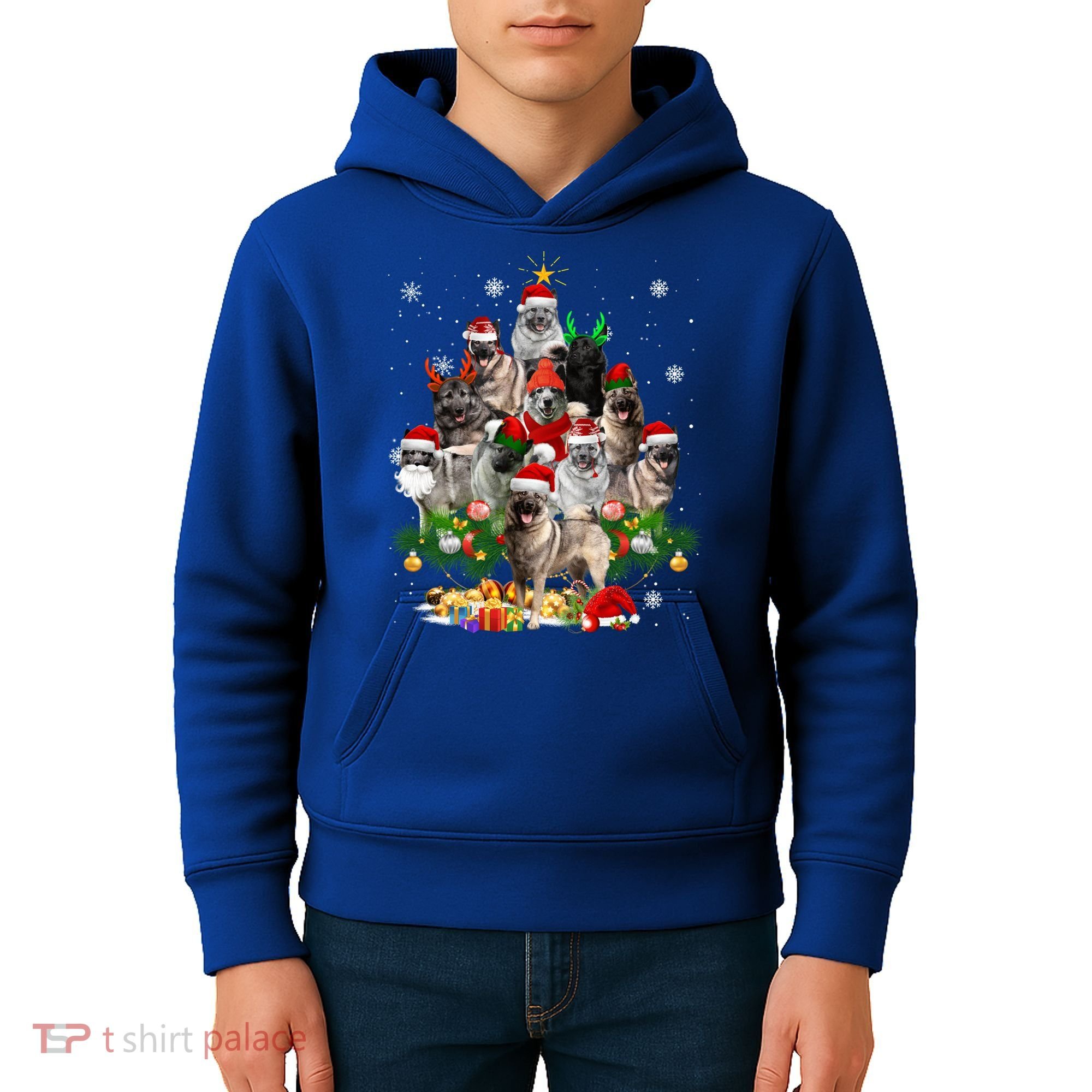 Norwegian Elkhound Christmas Tree Lights Funny Dog Xmas Gift Kids Hoodie