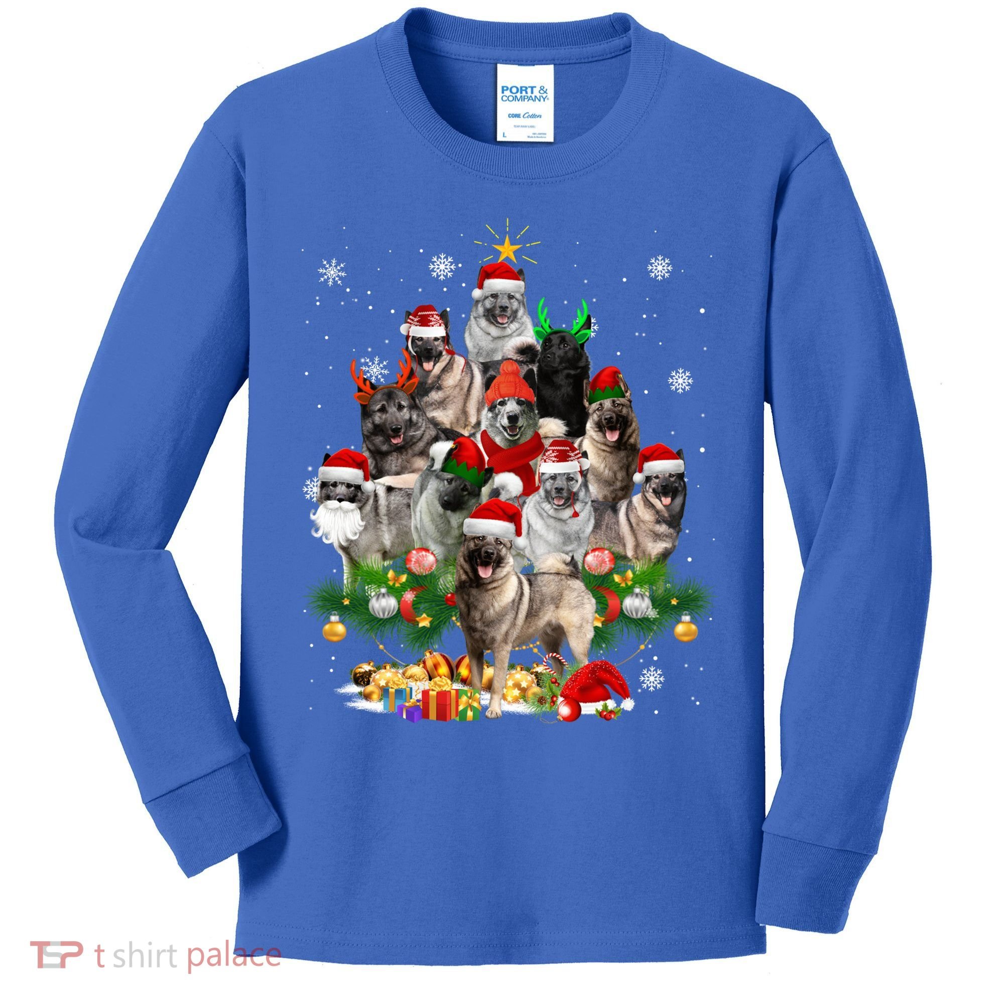 Norwegian Elkhound Christmas Tree Lights Funny Dog Xmas Gift Kids Long Sleeve Shirt