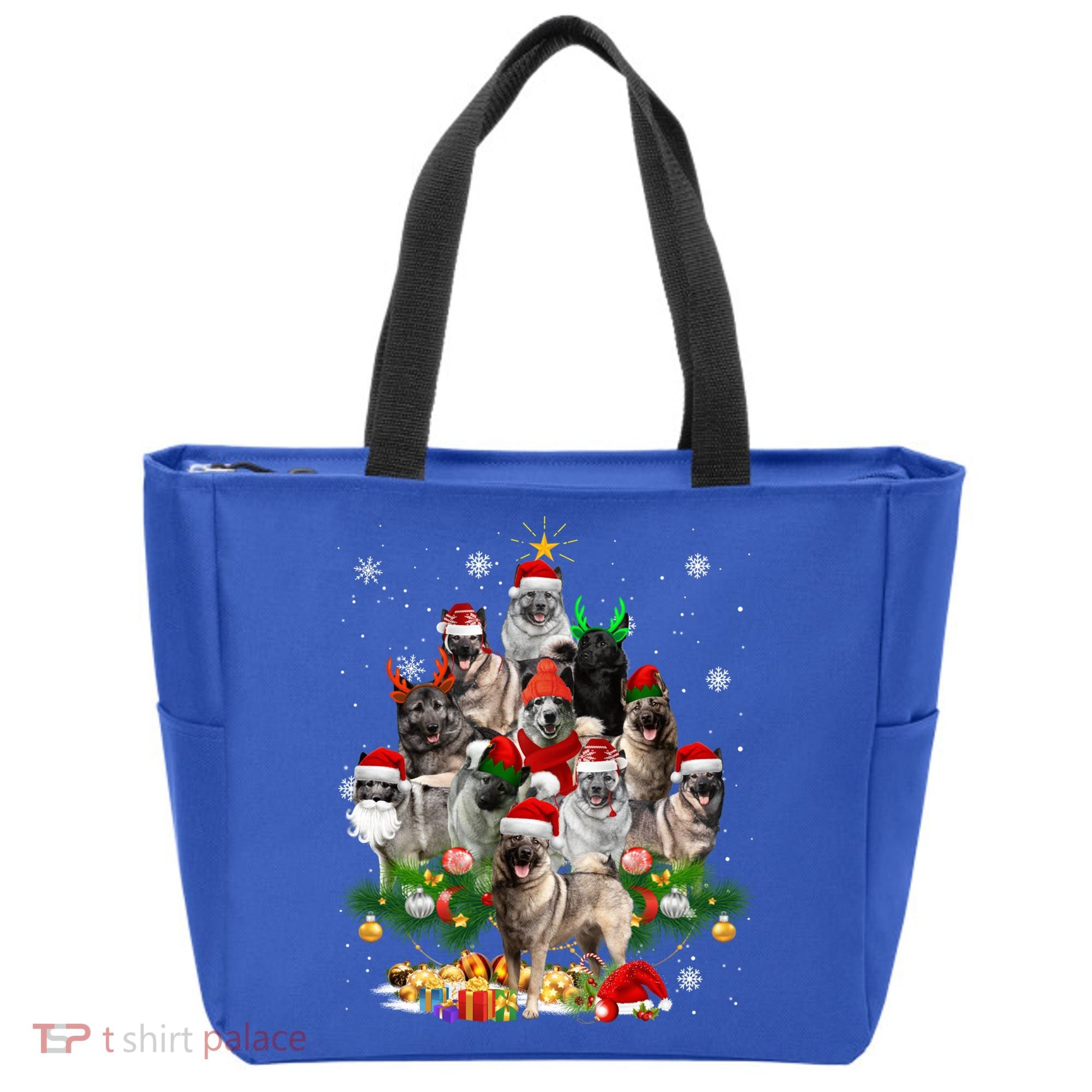 Norwegian Elkhound Christmas Tree Lights Funny Dog Xmas Gift Tote Bag