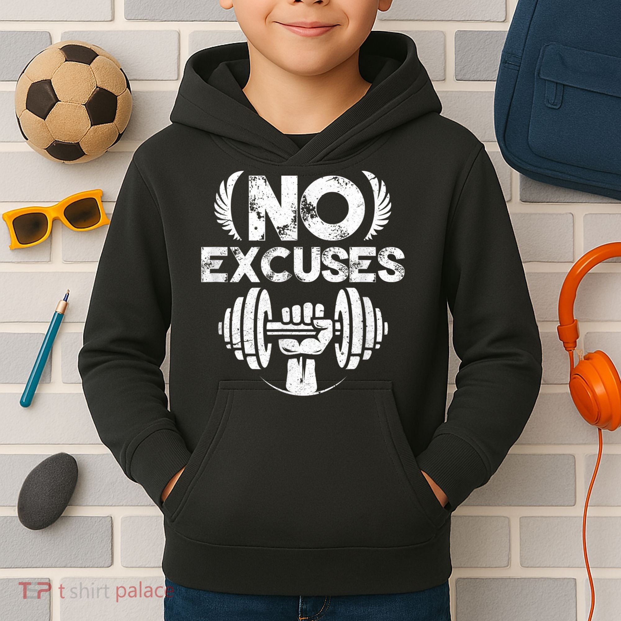 No Excuses Funny Bodybuilding Gym Workout Kids Hoodie