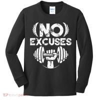 No Excuses Funny Bodybuilding Gym Workout Kids Long Sleeve Shirt thumb 0