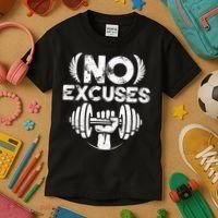 No Excuses Funny Bodybuilding Gym Workout Kids T-Shirt thumb 3
