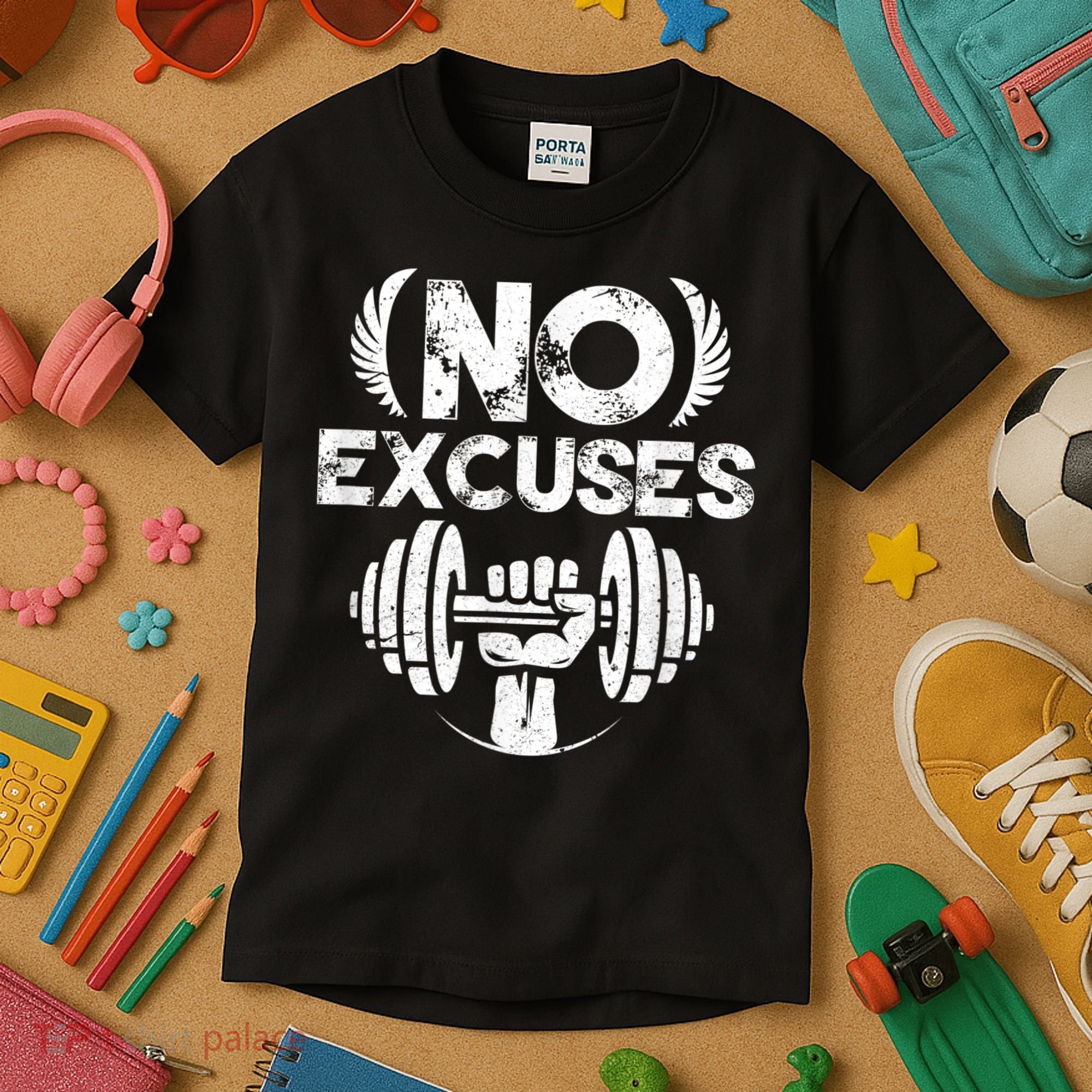 No Excuses Funny Bodybuilding Gym Workout Kids T-Shirt