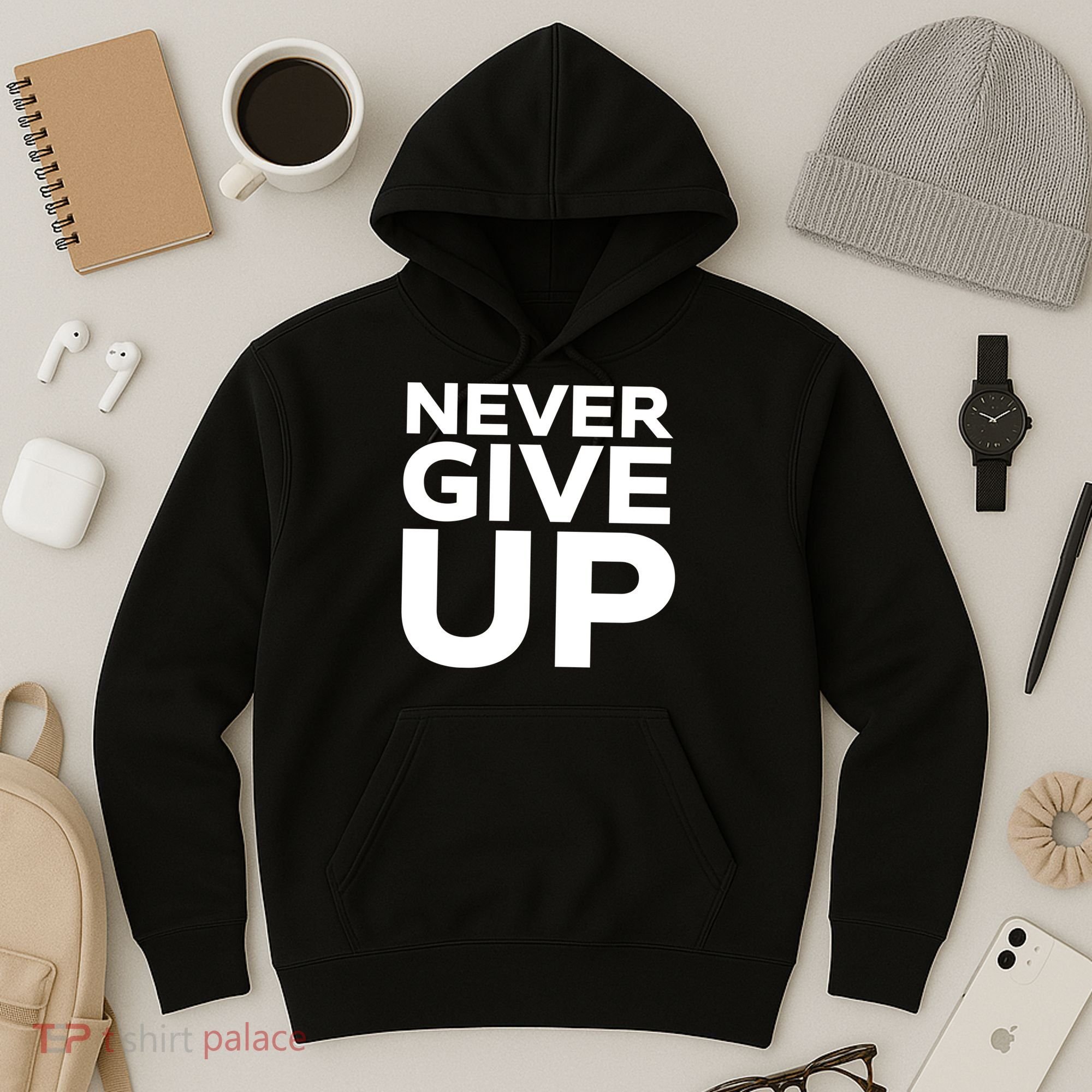 Never Ever Give Up Inspirational Motivational Quotes Saying Hoodie